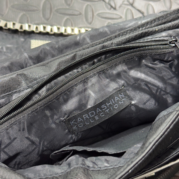 Kardashian Kollection Women's Black Snake Print Zipper Pockets Crossbody Purse - Picture 9 of 16